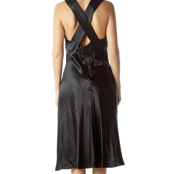 Calvin Klein Black Shiny Sweetheart Neckline Flared Dress - Picture 3 of 3
